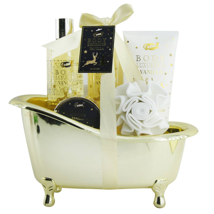 Coffret cadeau beauté gourmand à la vanille en forme de baignoire