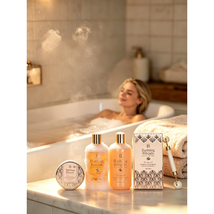 Coffret Cadeau Bain Luxe Rose Clair Relaxant – Coffret 5pcs