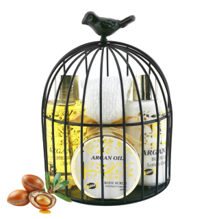Coffret De Bain Pour Femme - Cage noir en métal incluant une serviette pour le visage - Huile Argan