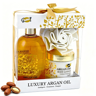GLoss - Coffret cadeau de bain Pour Femme avec une éponge EVA - Collection Luxury Argan Oil - Huile d'Argan