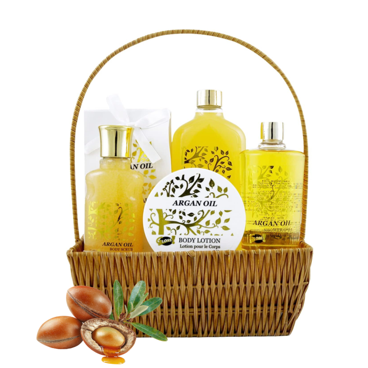 Coffret beauté de bain - Incluant un panier -  Huile Argan