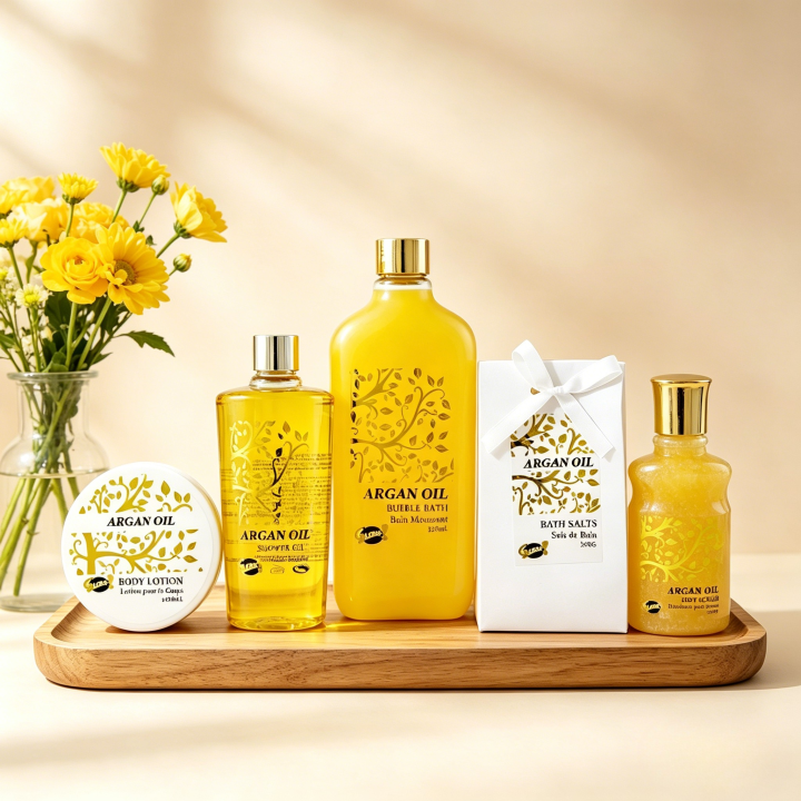 Coffret beauté de bain - Incluant un panier -  Huile Argan