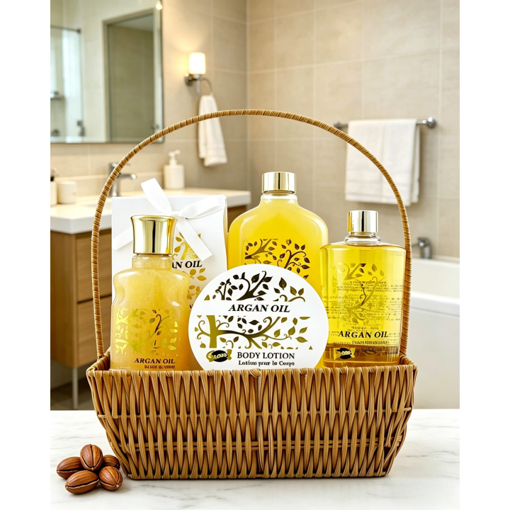 Coffret beauté de bain - Incluant un panier -  Huile Argan