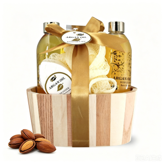 Coffret beauté de bain incluant un pot en bois - Huile Argan