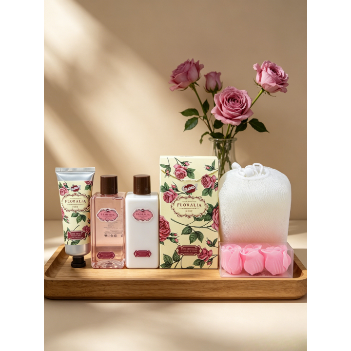 Corbeille de bain en Bois - Collection Floralia - Senteur Rose
