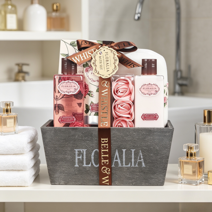 Corbeille de bain en Bois - Collection Floralia - Senteur Rose