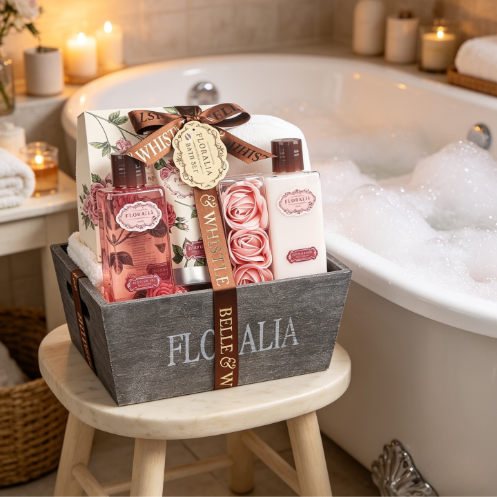 Corbeille de bain en Bois - Collection Floralia - Senteur Rose