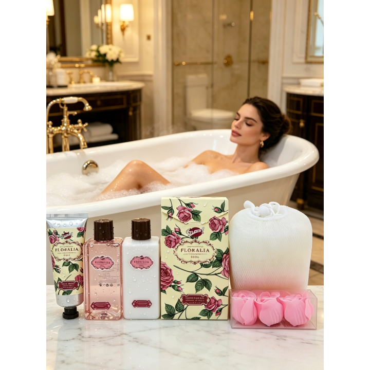 Corbeille de bain en Bois - Collection Floralia - Senteur Rose