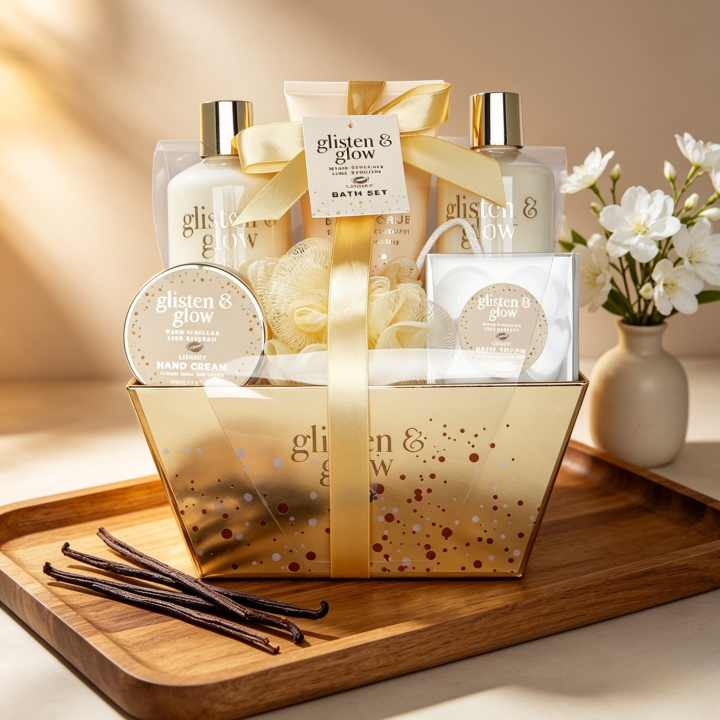 Coffret de bain corbeille au parfum délicat vanille tilleul - 9pcs
