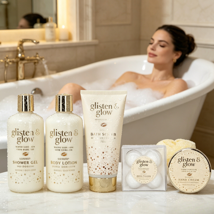 Coffret de bain corbeille au parfum délicat vanille tilleul - 9pcs