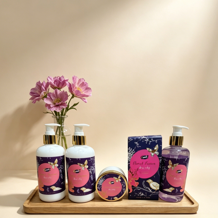 Panier soins beauté & bain - Lys & freesia - Collection Floral Fusion