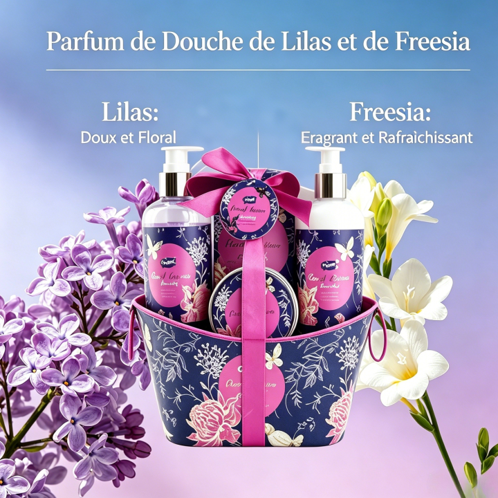 Panier soins beauté & bain - Lys & freesia - Collection Floral Fusion