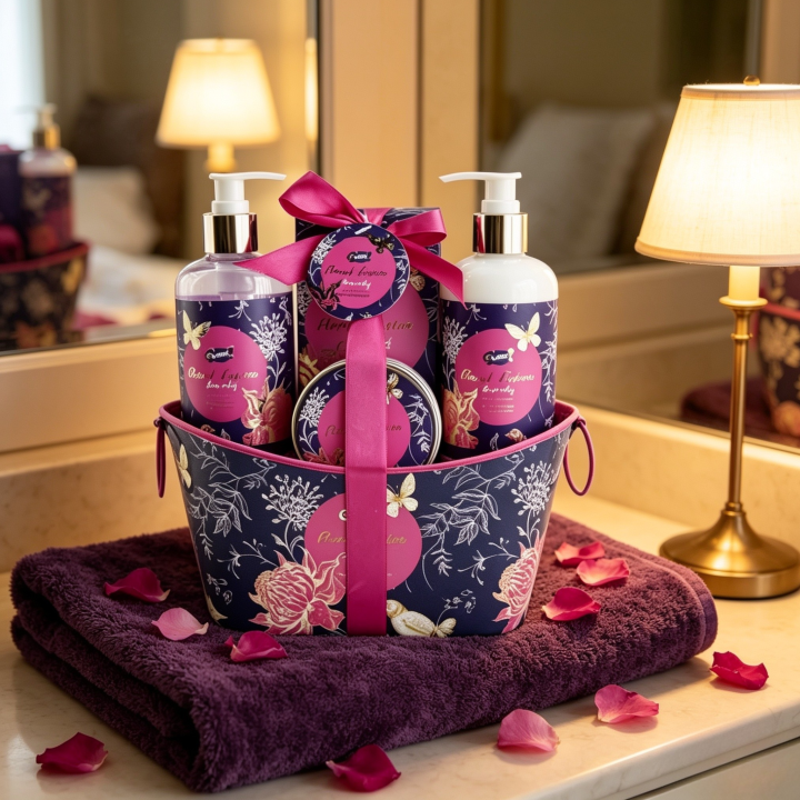 Panier soins beauté & bain - Lys & freesia - Collection Floral Fusion