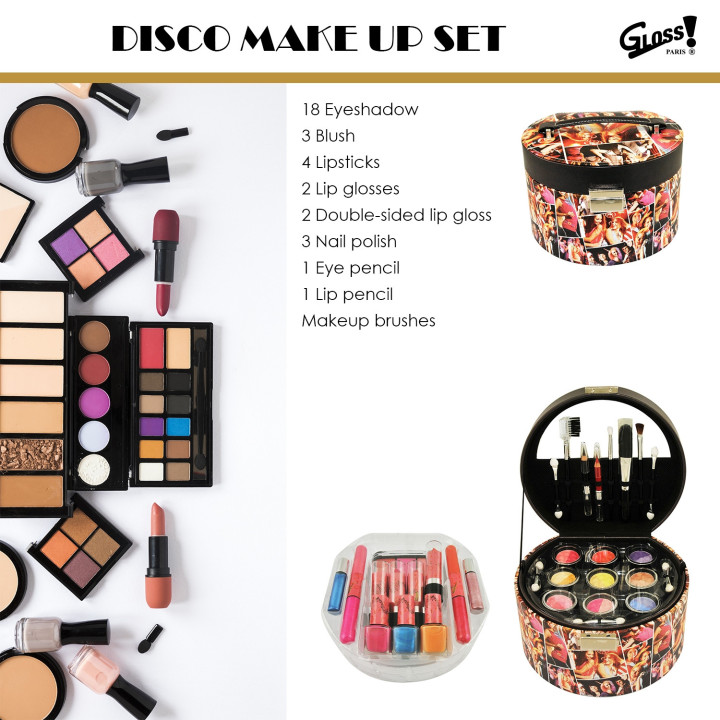 Mallette de maquillage - Boîte à bijoux Disco avec 3 vernis à ongles
