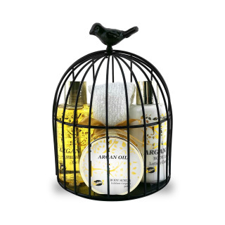 Coffret De Bain Pour Femme - Cage noir en métal incluant une serviette pour le visage - Huile Argan