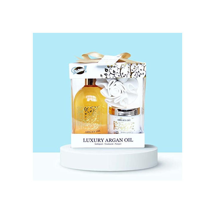 GLoss - Coffret cadeau de bain Pour Femme avec une éponge EVA - Collection Luxury Argan Oil - Huile d'Argan