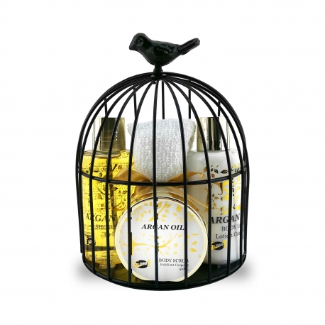 Coffret De Bain Pour Femme - Cage noir en métal incluant une serviette pour le visage - Huile Argan