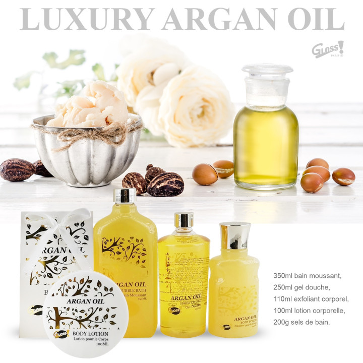 Coffret beauté de bain - Incluant un panier -  Huile Argan