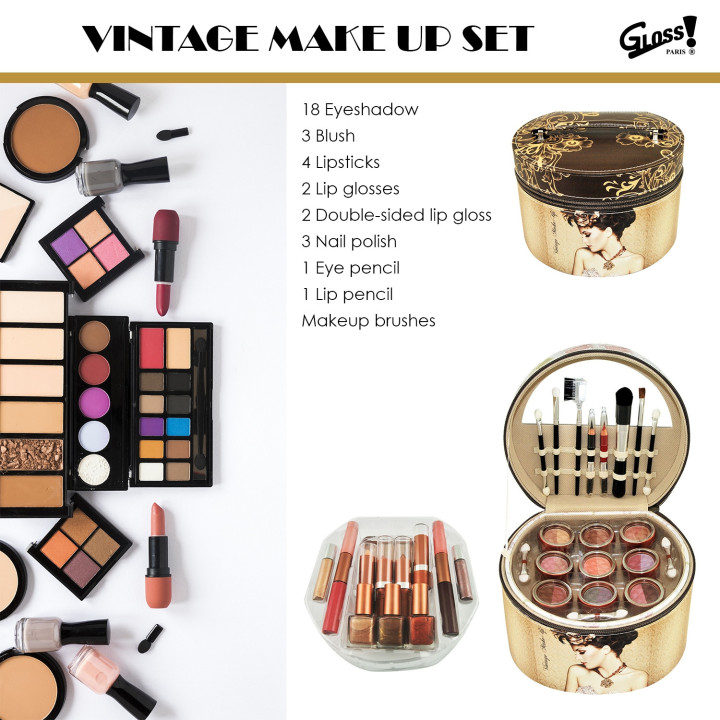 Mallette de maquillage Vintage marron - 36pcs