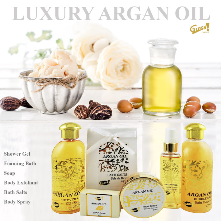 Coffret beauté de bain incluant un pot en métal - Huile Argan