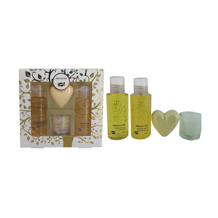Coffret de bain à l'argan avec une bougie parfumé - Idée cadeau