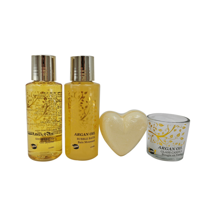 Coffret de bain à l'argan avec une bougie parfumé - Idée cadeau