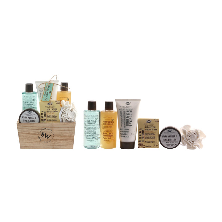 Coffret soins du corps en bois - Aloe vera, menthe, tilleul & vanille