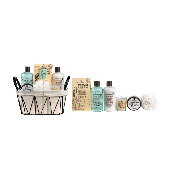 Corbeille de soins corporel a l'Aloe vera, menthe, vanille & tilleul