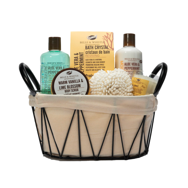 Corbeille de soins corporel a l'Aloe vera, menthe, vanille & tilleul
