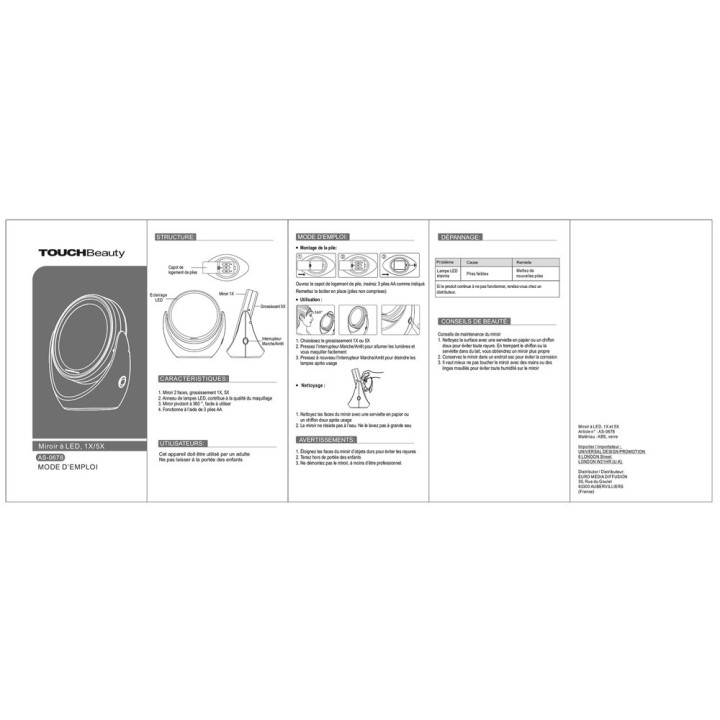 Miroir grossissant x1 ou x5 à LED avec lumière naturelle