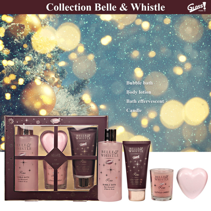 Coffret cadeau de bain avec bougie - Rose