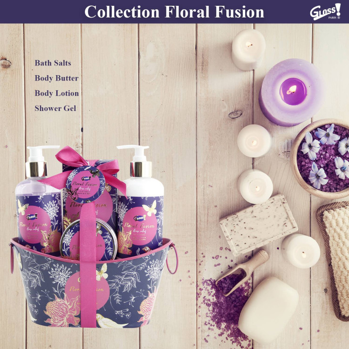 Panier soins beauté & bain - Lys & freesia - Collection Floral Fusion