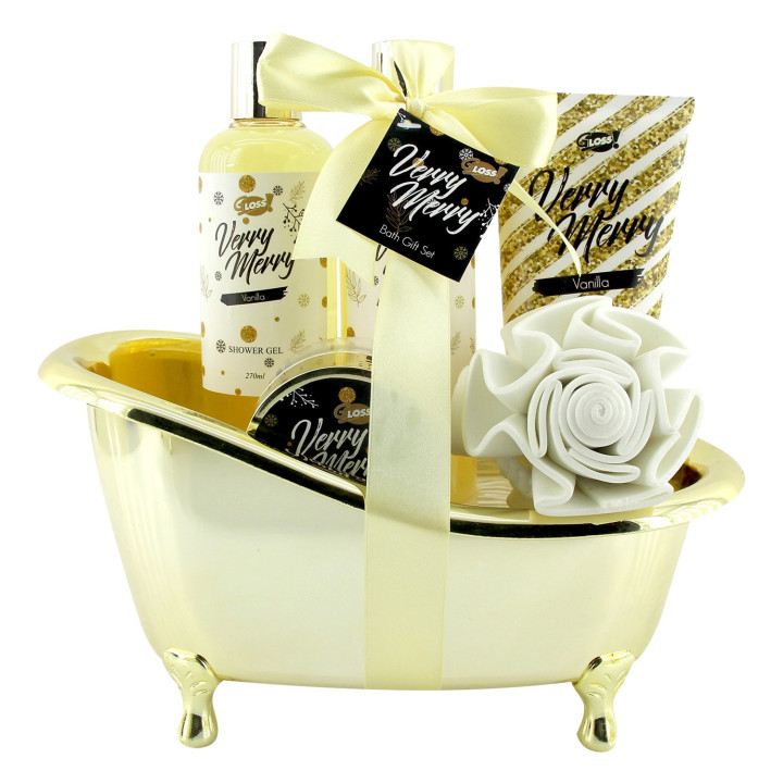Baignoire dorée - Coffret de bain à la vanille avec fleur de douche