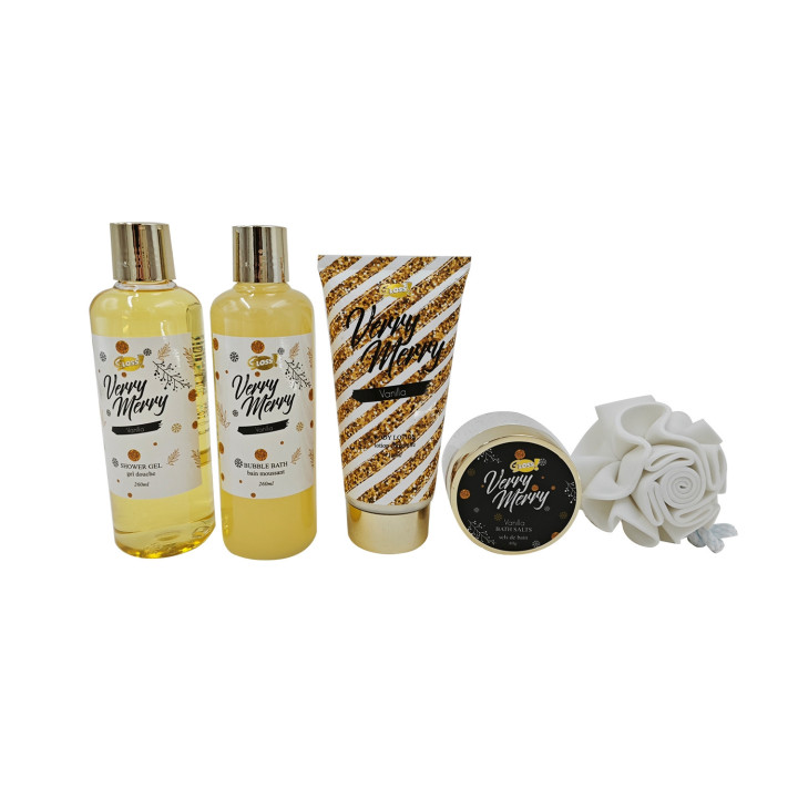 Baignoire dorée - Coffret de bain à la vanille avec fleur de douche