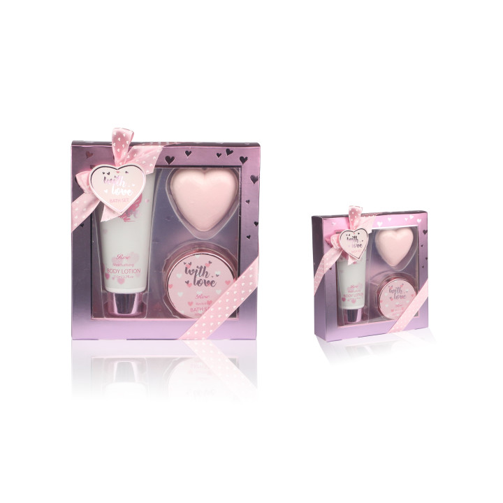 Set de bain pour femme avec lotion corporelle et sels de bain - Rose