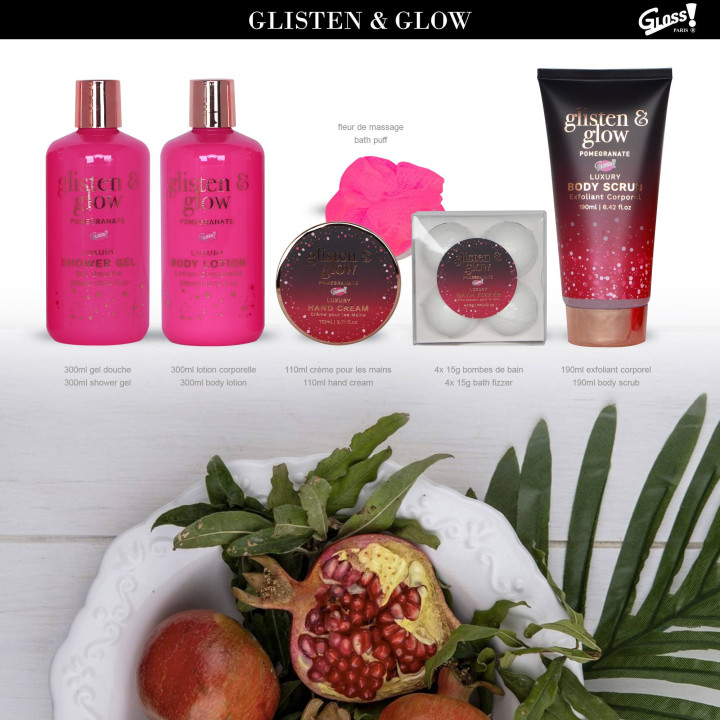 Coffret de bain rose au parfum fruité de grenade - 9pcs
