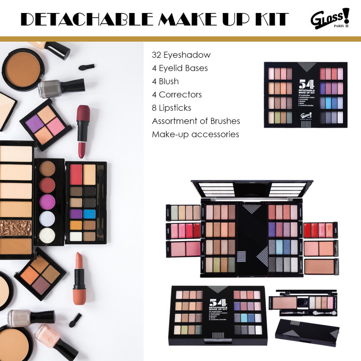 Palette de maquillage détachable customisable noir - 54pcs