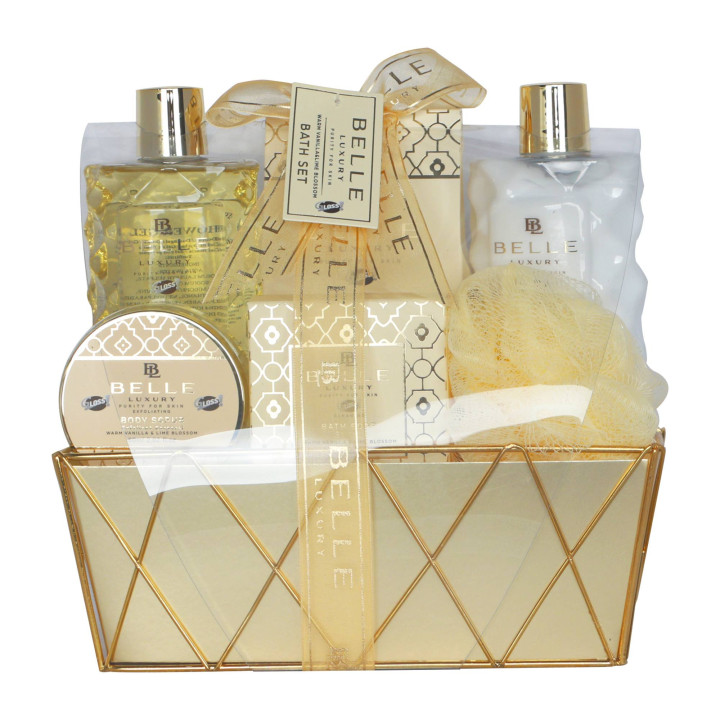 Coffret de bain corbeille au parfum délicat vanille tilleul - 6pcs