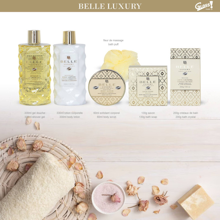 Coffret de bain corbeille au parfum délicat vanille tilleul - 6pcs